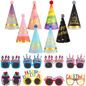Gersoniel Birthday Hats Set hats for family celebrations, colorful cone hats for joyful photos.