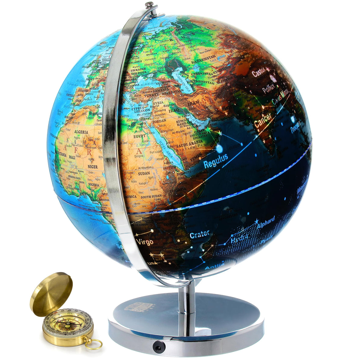 Get Life Basics World Globe with illuminated constellations showing geography and sky study