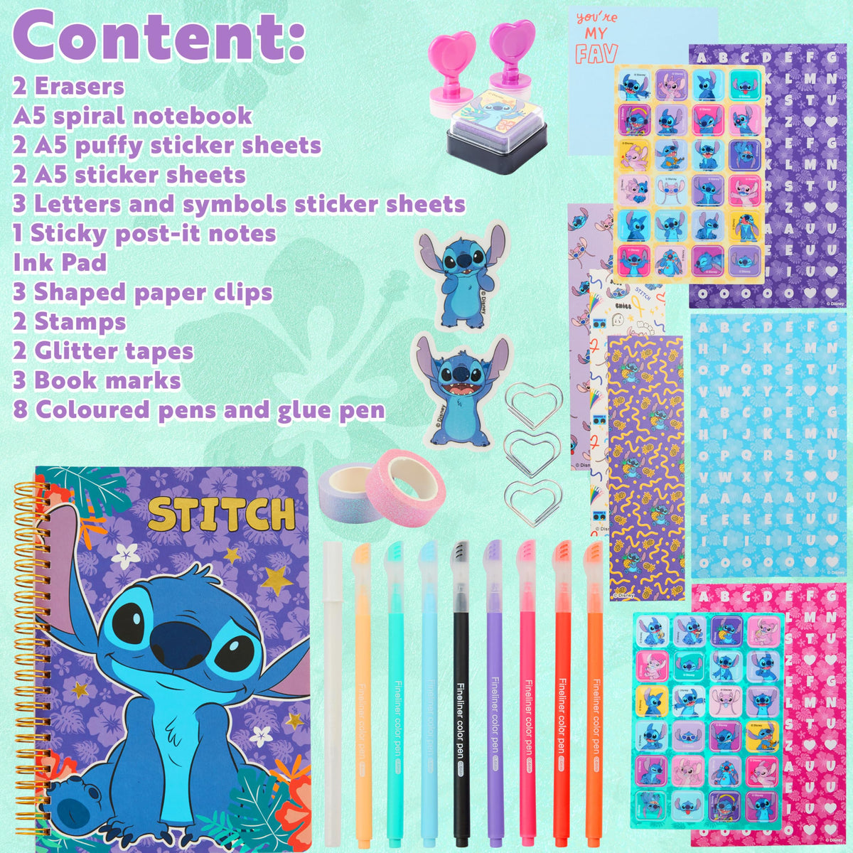Get Trend Disney Stitch journal kit tapes with glitter accents.