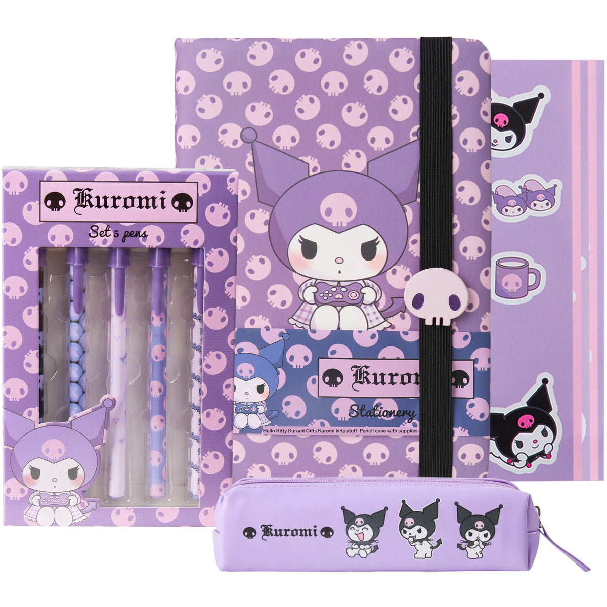 Get Trend Hello Kitty Kuromi stationery set notebook for journaling and doodling.