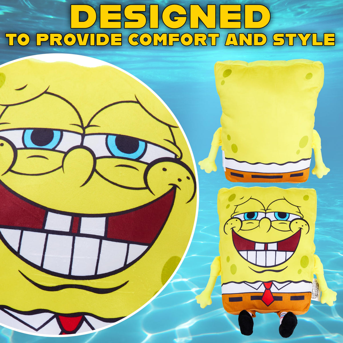 Get Trend SpongeBob plush pillow on bed scene, adds whimsy and comfort.