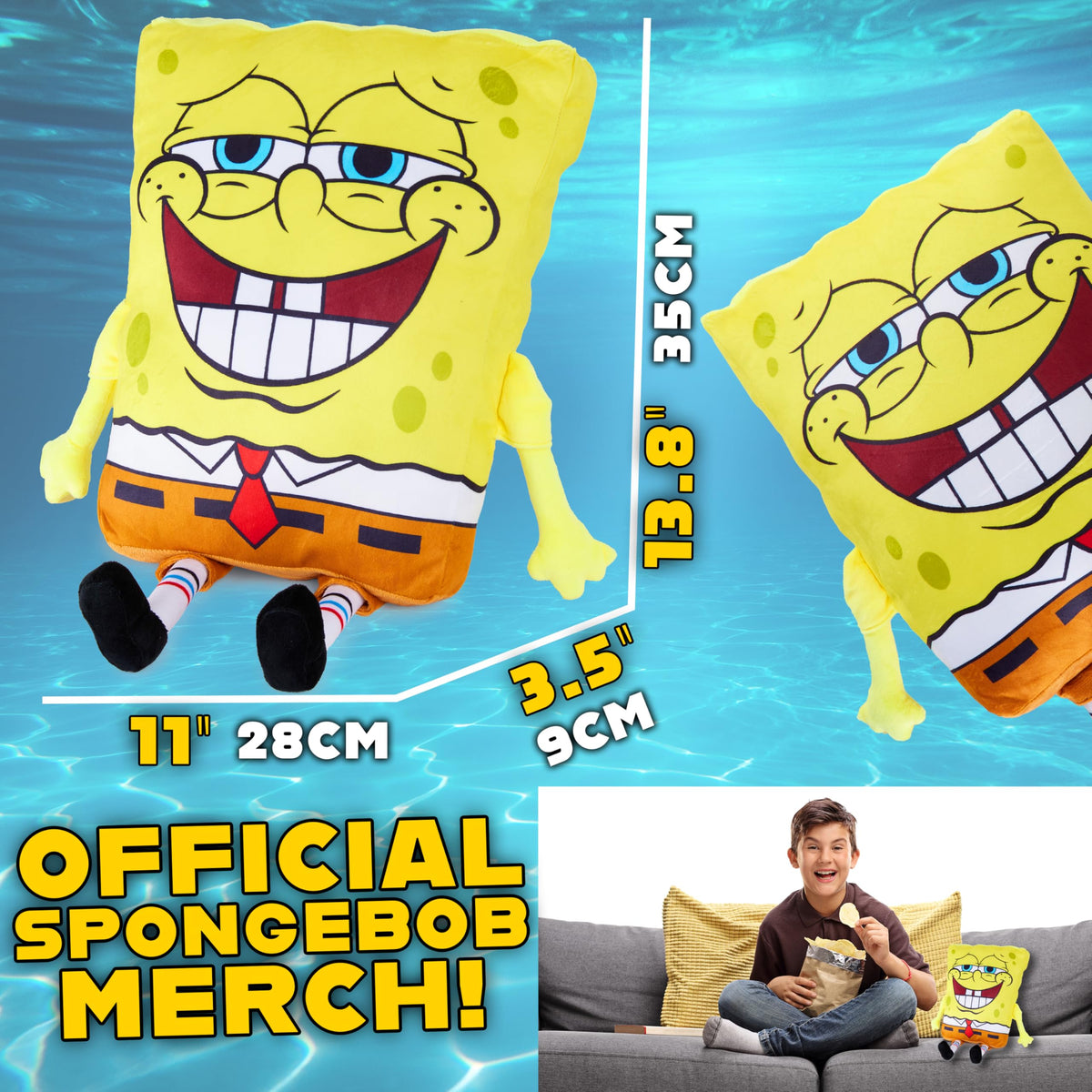 Get Trend SpongeBob plush pillow closeup, showing durable velvet finish.