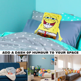 Get Trend SpongeBob plush pillow on sofa, ideal for living room decor.