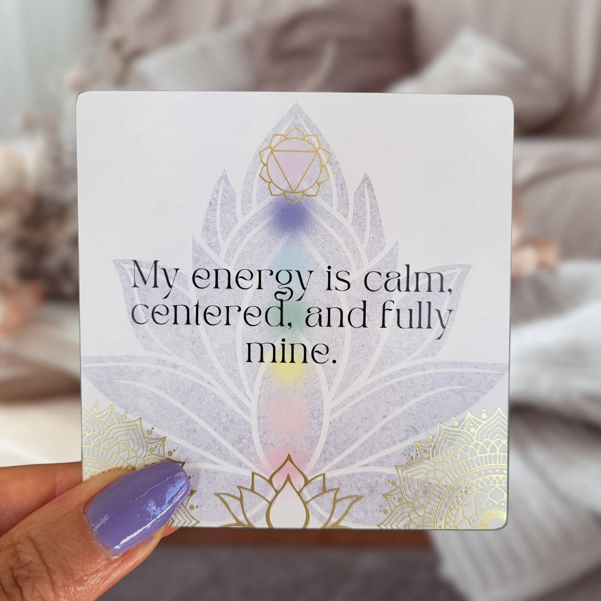 Getta Girl Aura Chakra display stand showcasing organized space for daily meditation.
