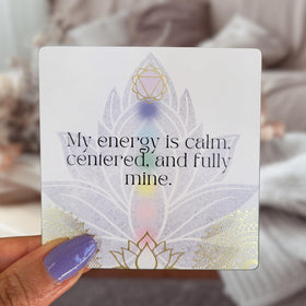 Getta Girl Aura Chakra display stand showcasing organized space for daily meditation.