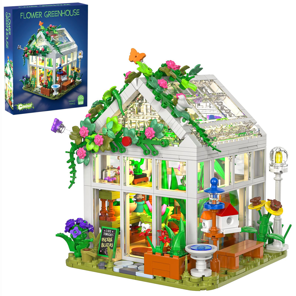 GEVINST Flower House Set with LED light for ambient home display.
