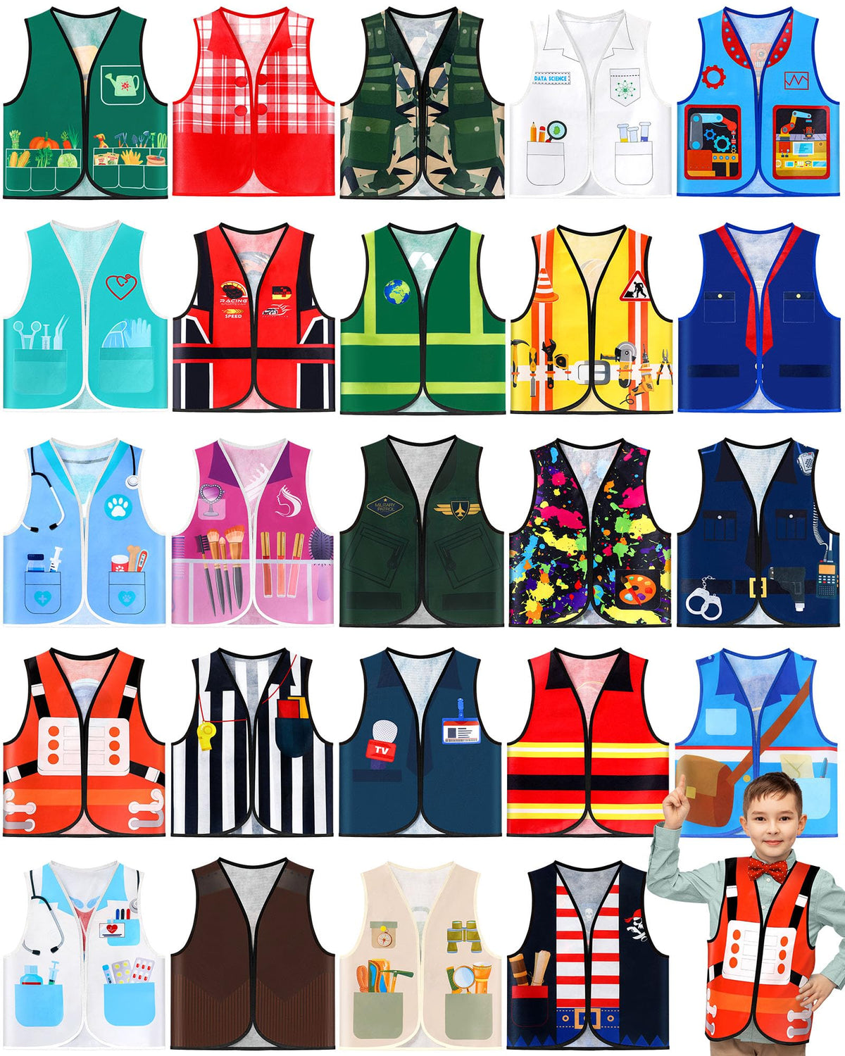 Geyoga 24-piece kids community helper vest set close-up for imaginative play