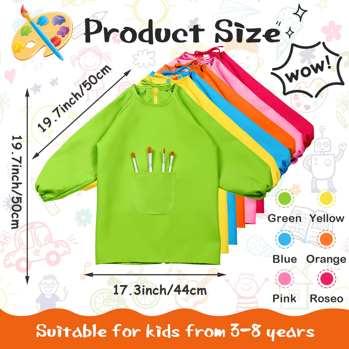 Geyoga waterproof-paint-smock protects clothing during painting and crafts