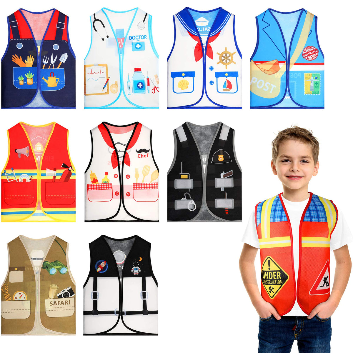 Geyoga construction vest set for kids, ideal for imaginative pretend play.