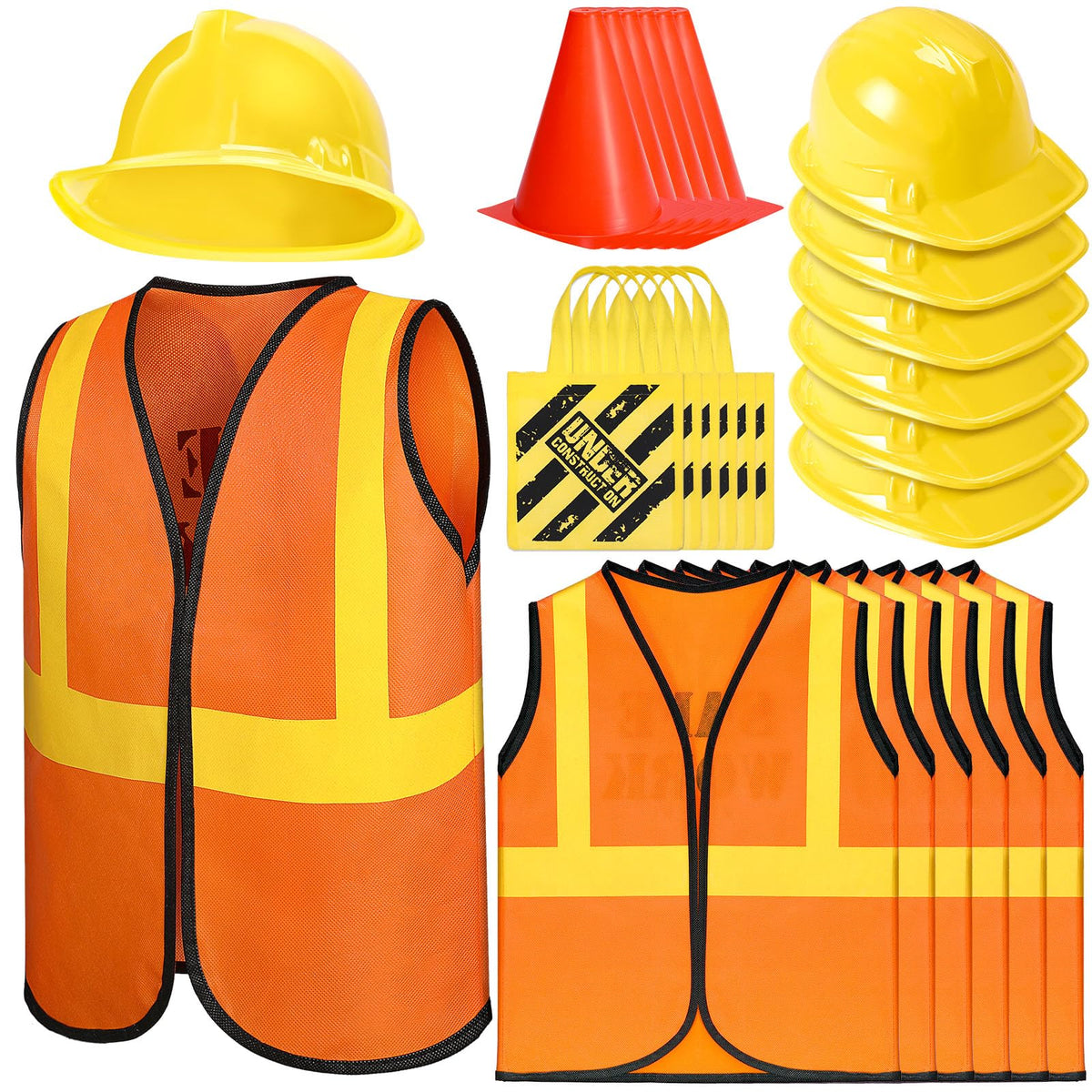Geyoga construction vest set for kids, ideal for group role-play and party decor.