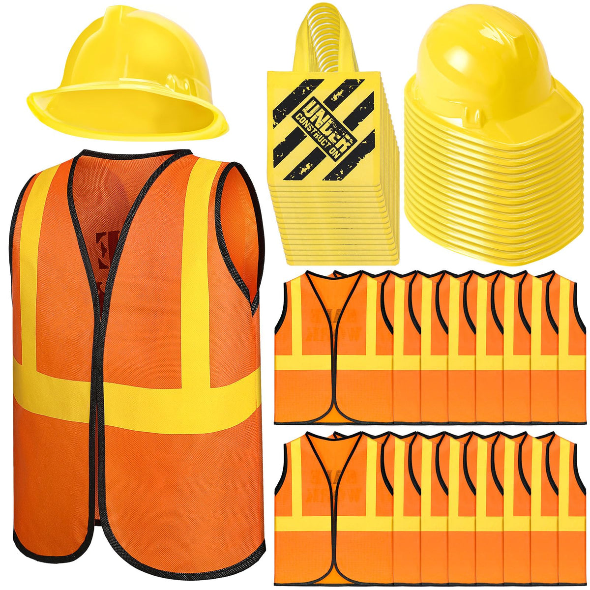 Geyoga construction vest yellow front view, lightweight and easy to wear for kids