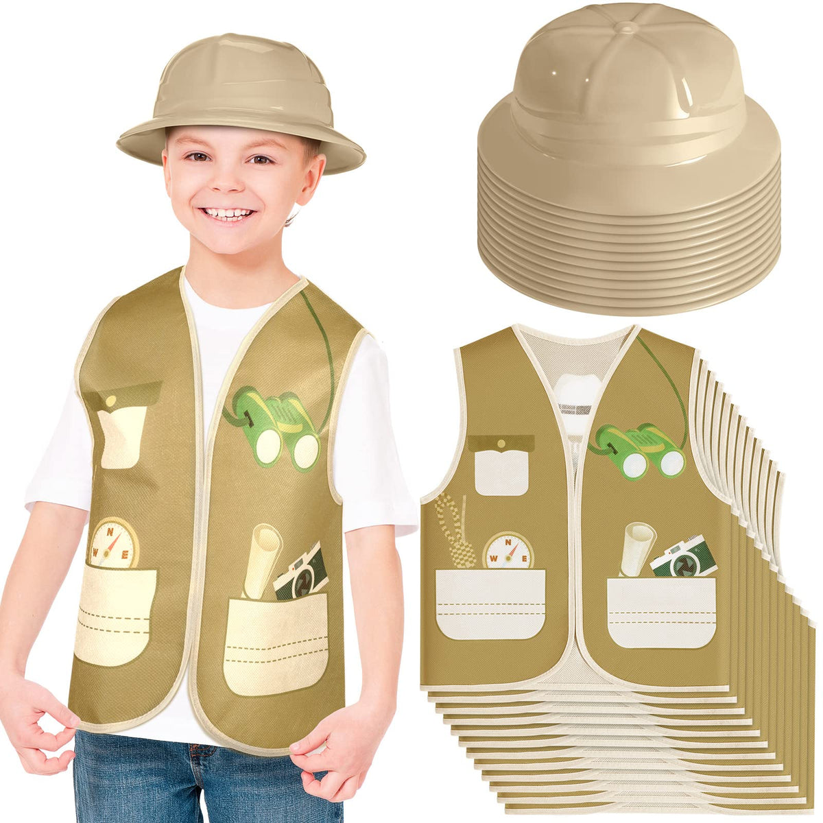 Geyoga kids explorer vest bundle shown in party display for imaginative play