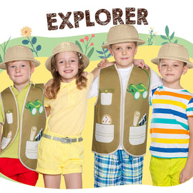 Geyoga kids safari hat bundle shown in playful jungle party setup