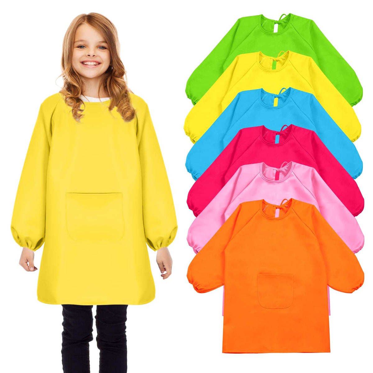 Geyoga six-bright-colors kids smock for mess-free painting at home