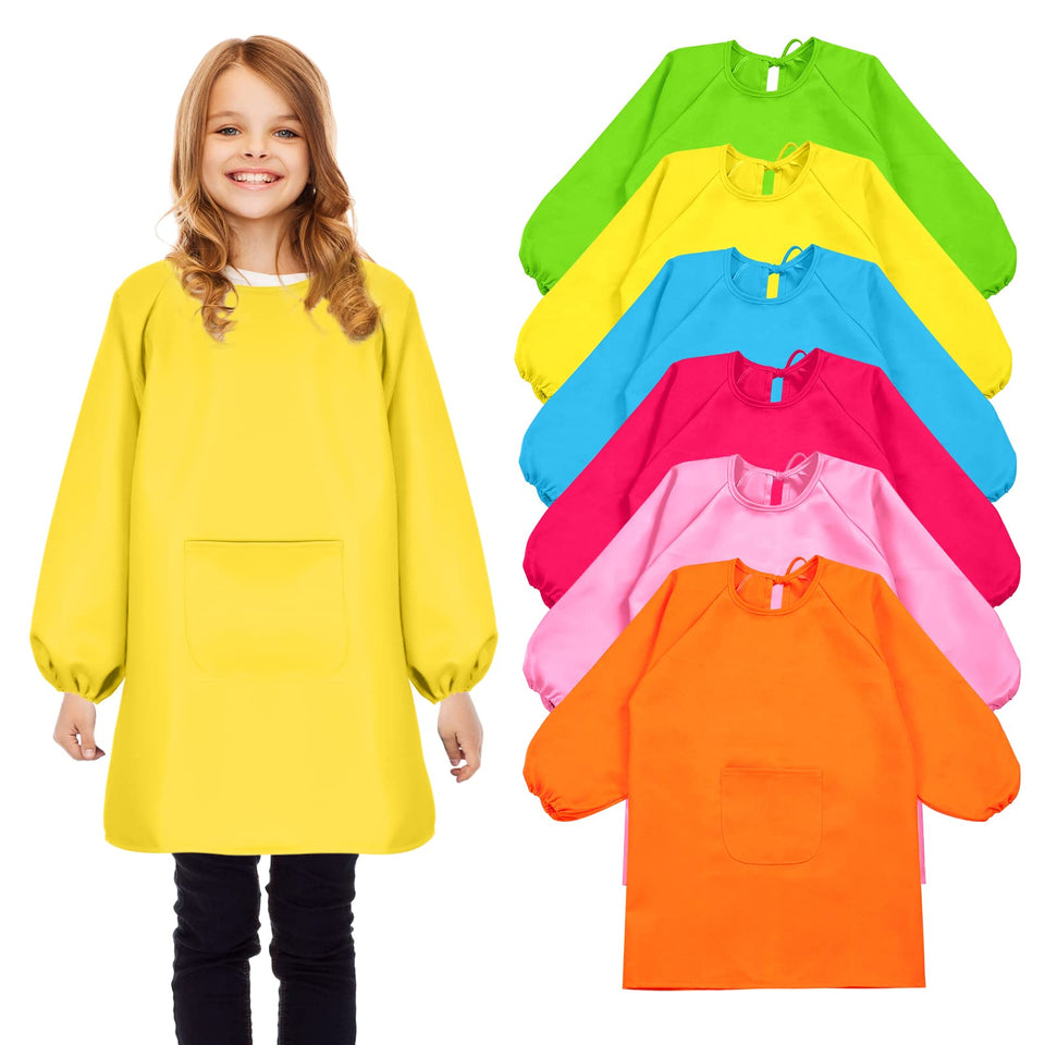 Geyoga six-bright-colors kids smock for mess-free painting at home