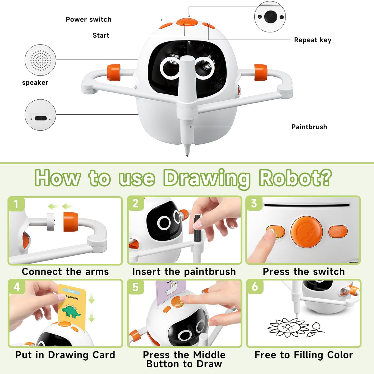 Gezxt drawing robot with built-in music for engaging sessions