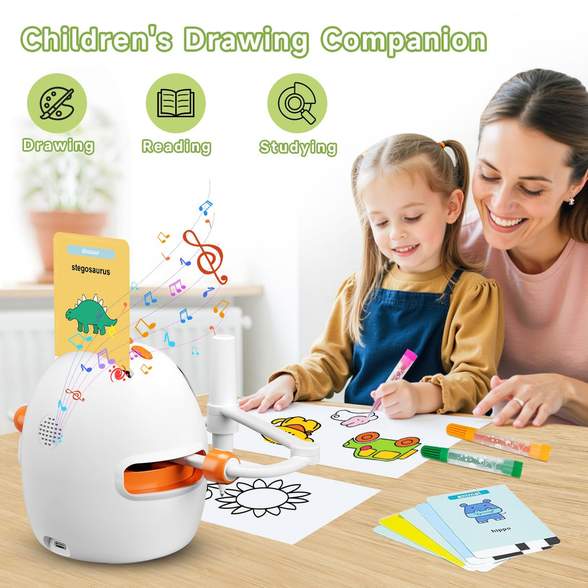 Gezxt drawing robot side view with kid-friendly design