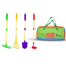 G & F Products JustForKids garden tool set features durable metal heads for budding gardeners.