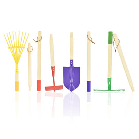 JustForKids garden tools with wooden handles offer comfortable control for kids.