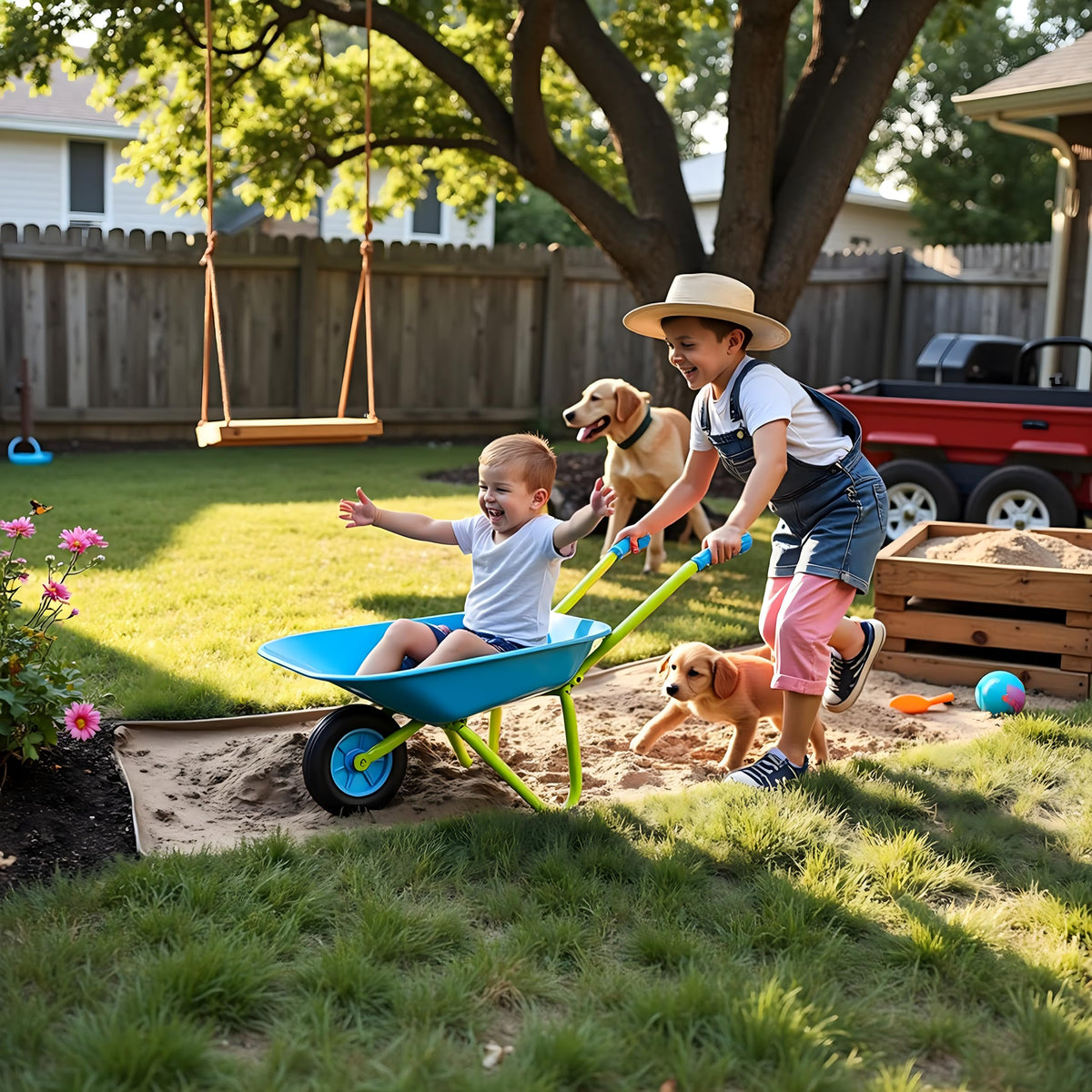 G & F Products backyard play with wheelbarrow inspires active outdoor fun
