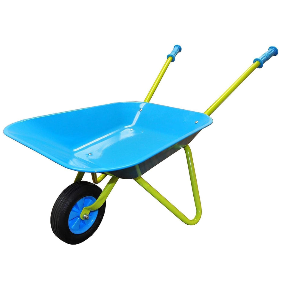 G & F Products kids wheelbarrow shows child-sized, durable metal construction for outdoor play