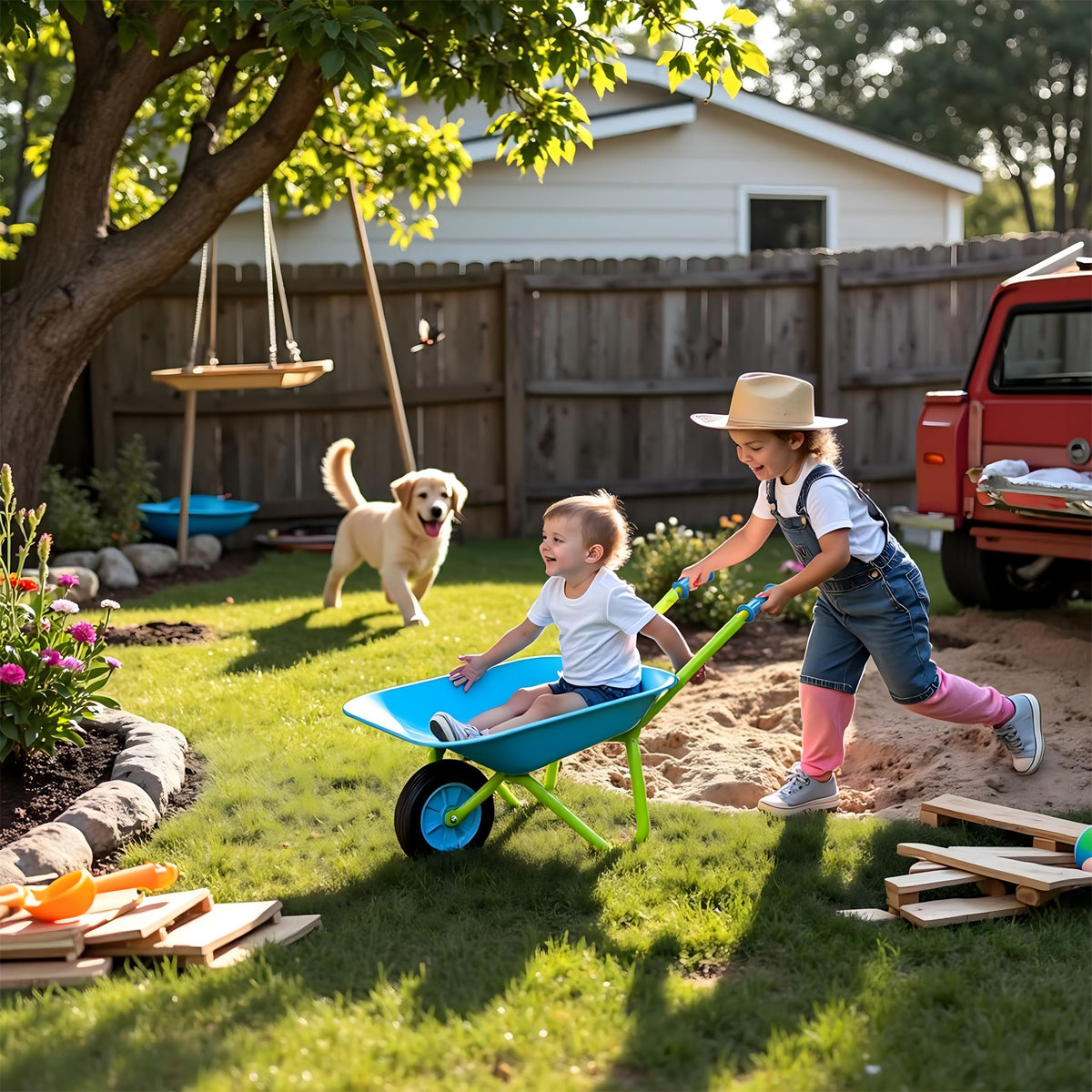 G & F Products metal wheelbarrow close-up reveals robust construction