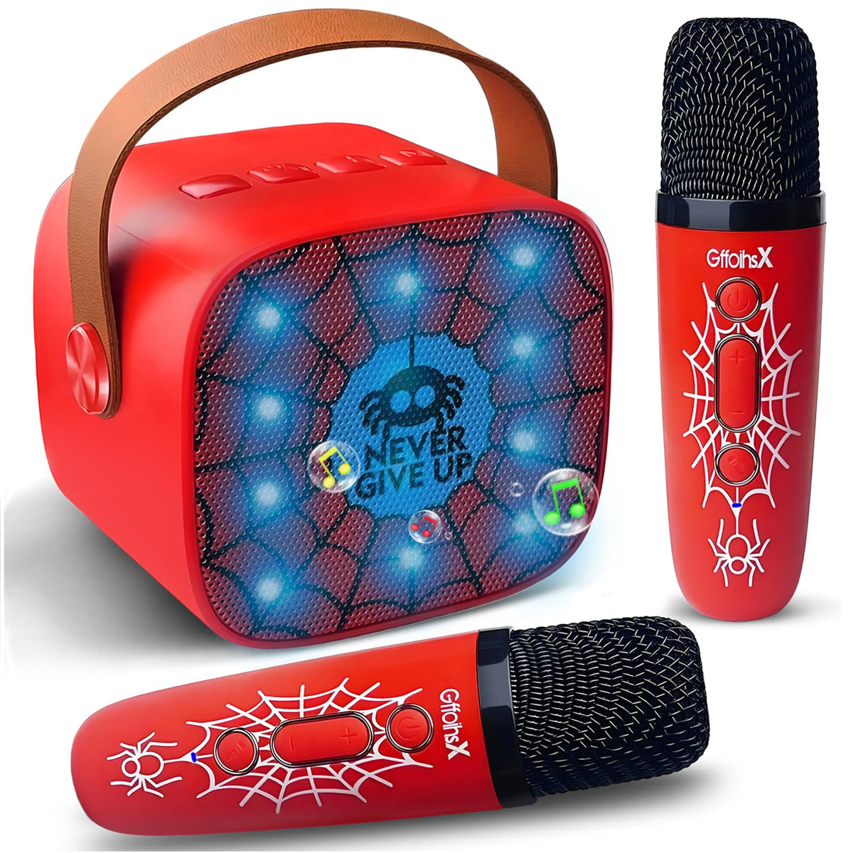 GffoihsX mini karaoke with two wireless mics for kids' singing sessions.