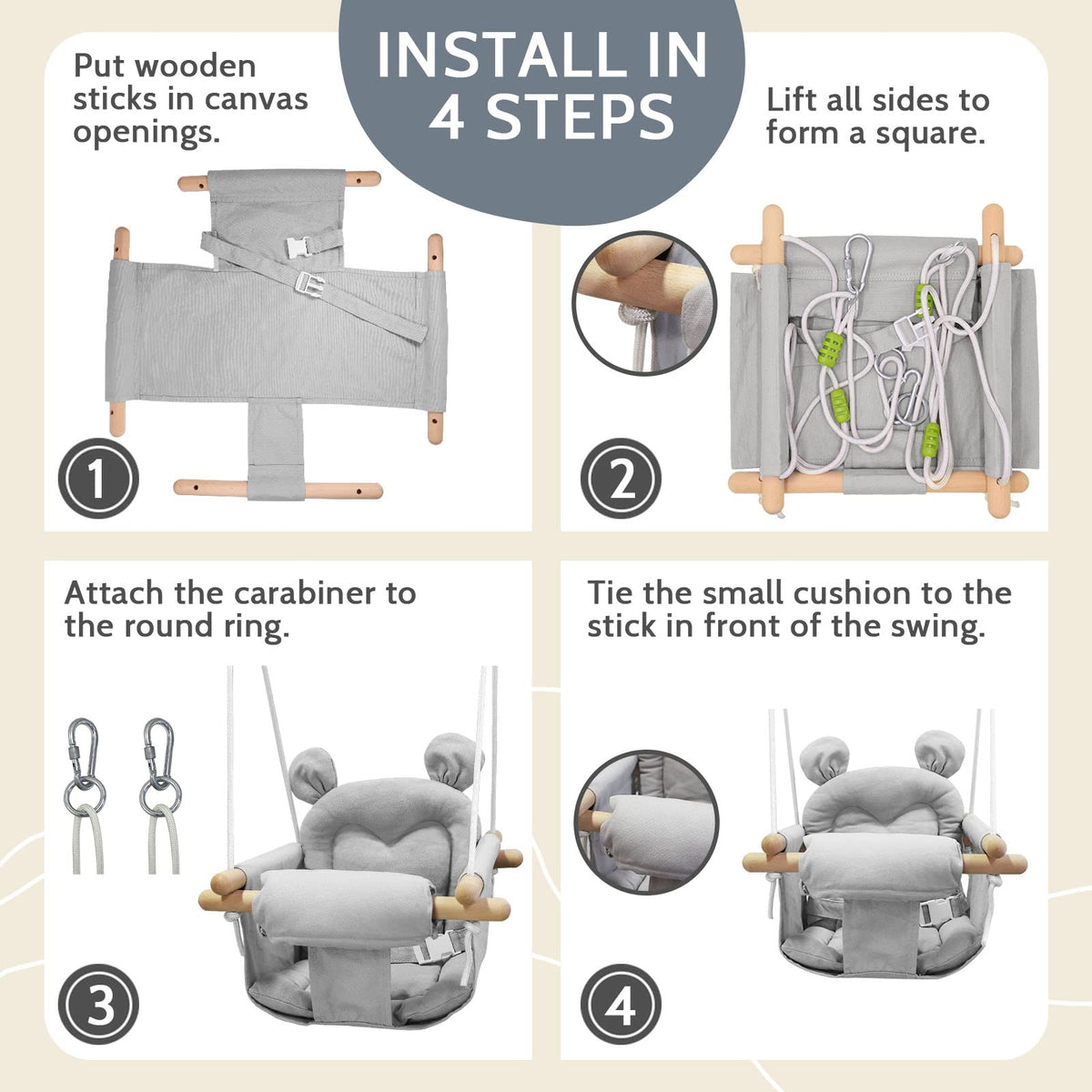 GFU swing seat belt keeps baby securely seated during play