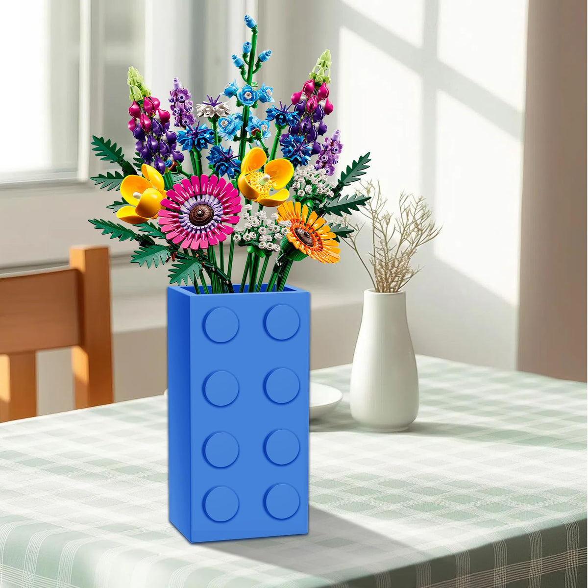 GFYYBKJ vase for Lego sunflowers in blue, durable base for steady displays.