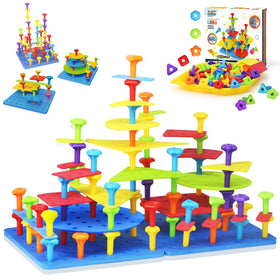 Ggiibro peg board toy set with colorful nails and base plates for creative STEM play.