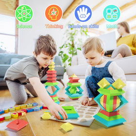 Ggiibro colorful pyramid blocks help color and shape recognition during play.