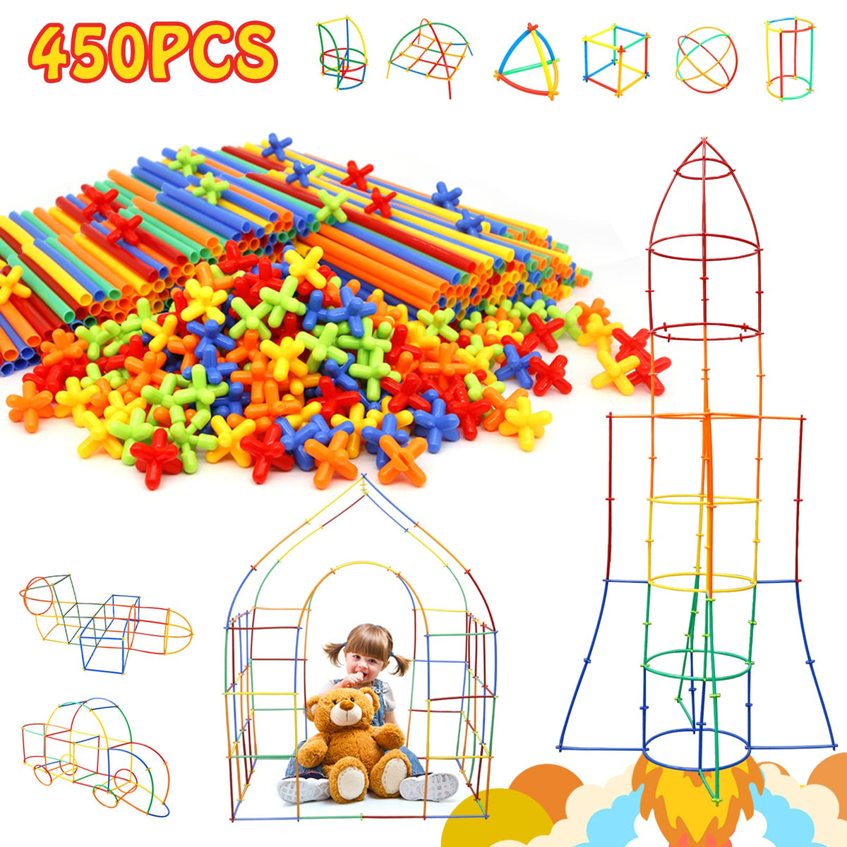 Ggiibro Creative Straw STEM building toy with vibrant pieces for group play and exploration.