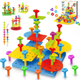Ggiibro pegboard toy 73pcs in vibrant colors for creative STEM play.