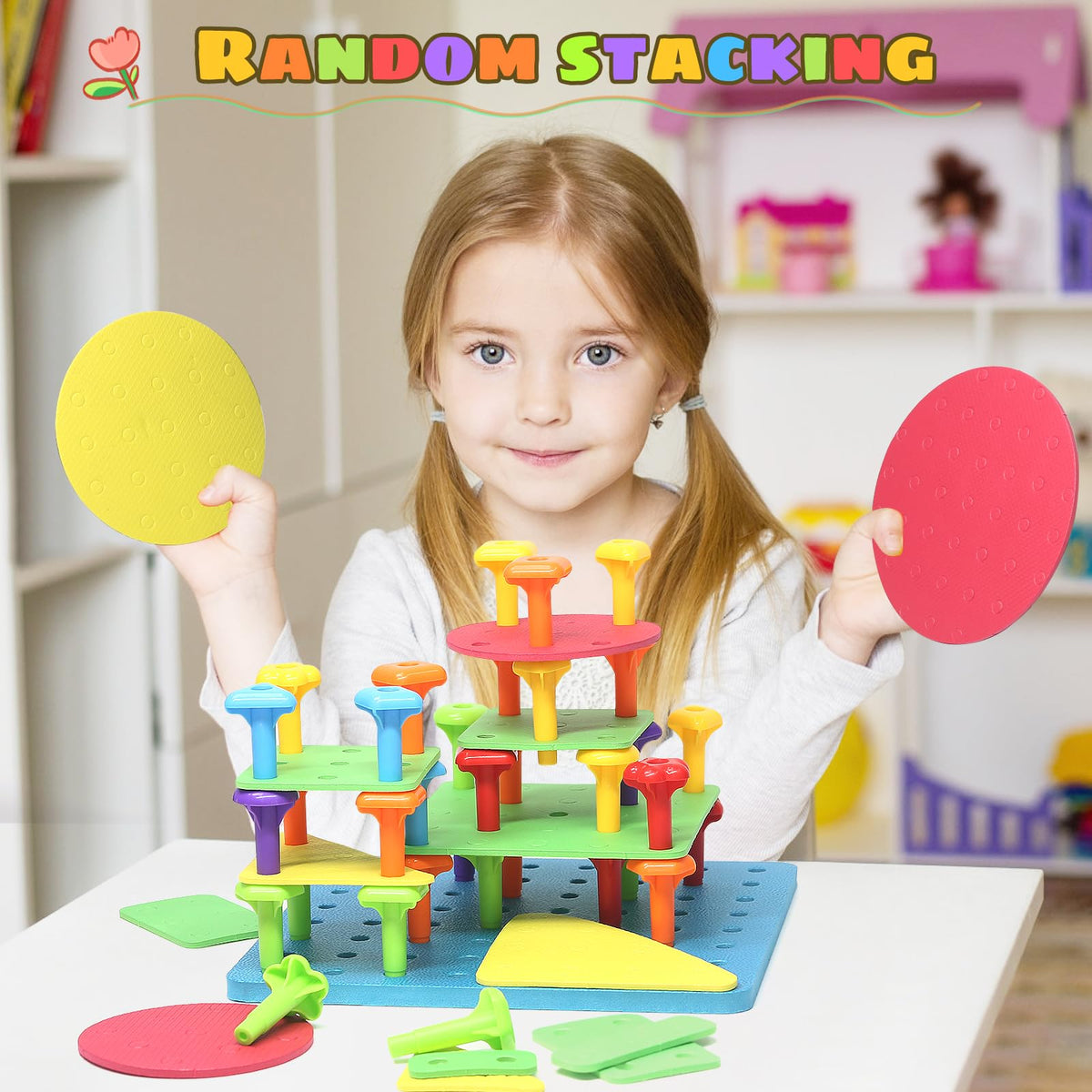 Ggiibro pegboard toy child playing to explore creativity and coordination.