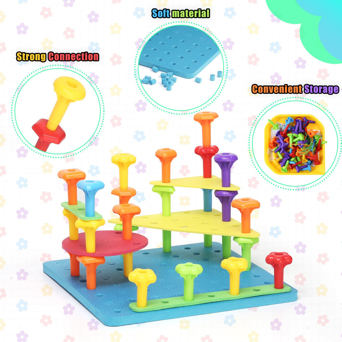 Ggiibro pegboard toy colorful nails for color coding and design.