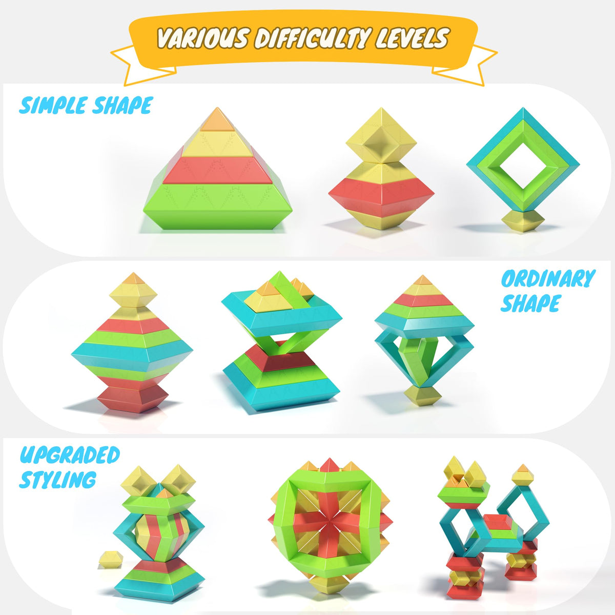 Ggiibro STEM blocks promote problem solving and spatial awareness through sorting.