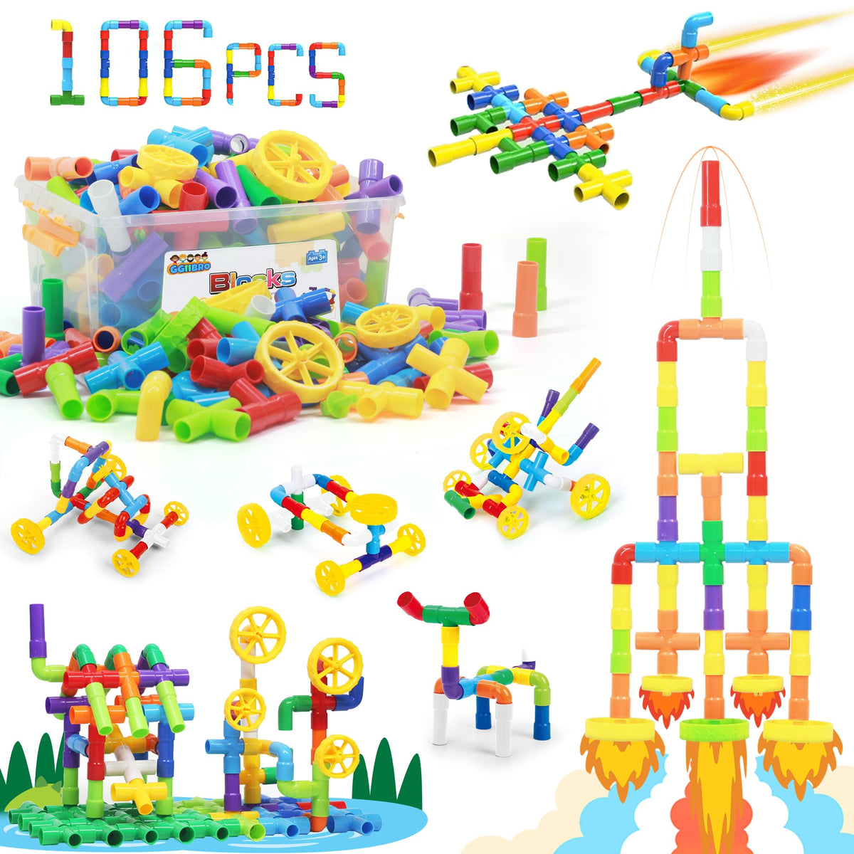 Ggiibro STEM building toy 106-piece set promotes fine motor skills and organization.