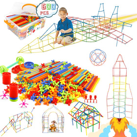 Ggiibro Straw Constructor 600pcs set showcases colorfully interlocking pieces for imaginative STEM play.
