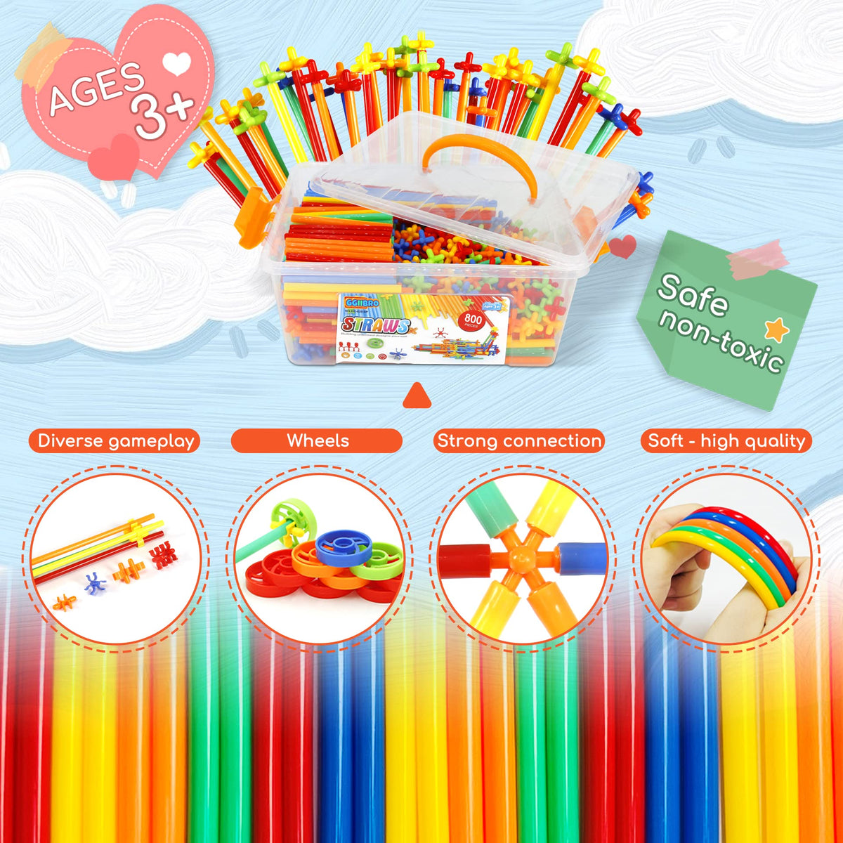 Children build an airplane with Ggiibro straw-constructor pieces.