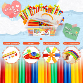 Children build an airplane with Ggiibro straw-constructor pieces.