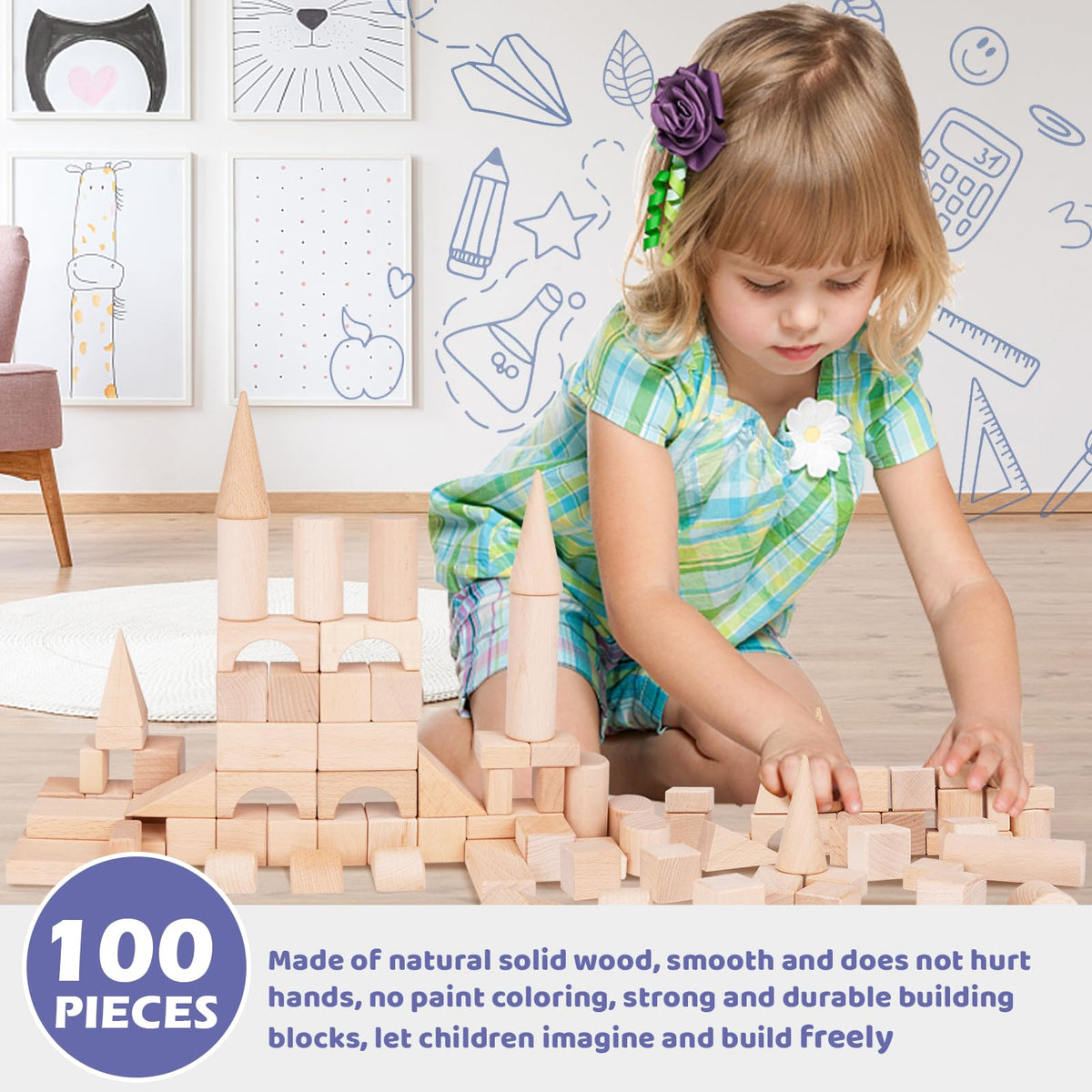 GHOOI colorful design wooden blocks to stimulate recognition and sorting.