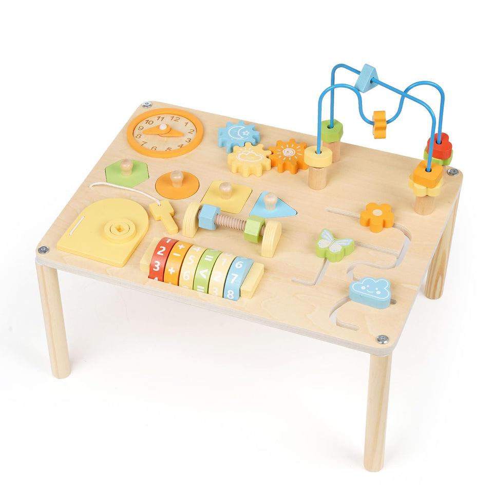 GHOOI wooden activity table bead maze enhances fine motor skills through colorful, engaging play.