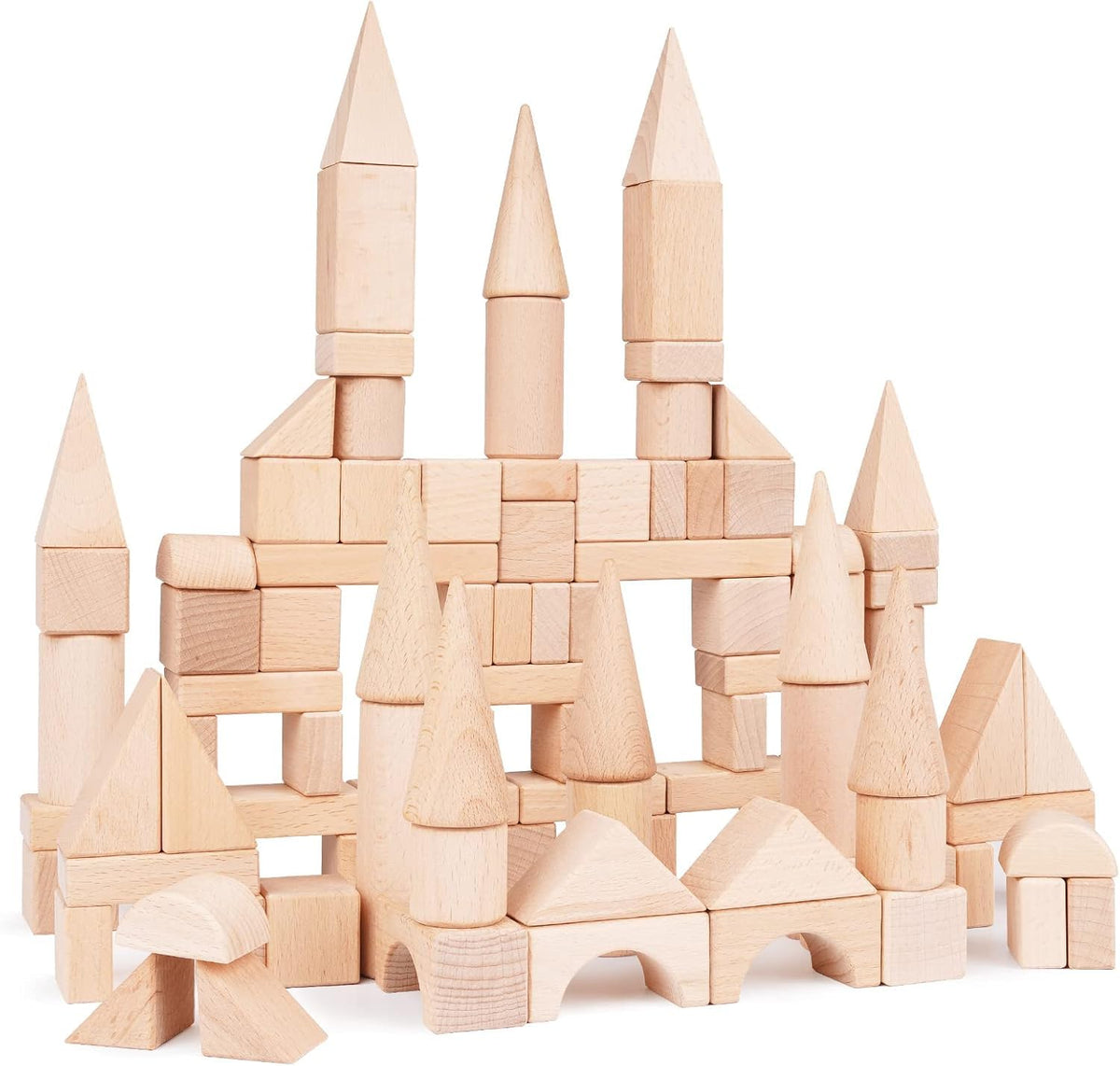 GHOOI wooden building blocks set multishape for creative stacking and imaginative play.