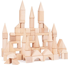 GHOOI wooden building blocks set multishape for creative stacking and imaginative play.