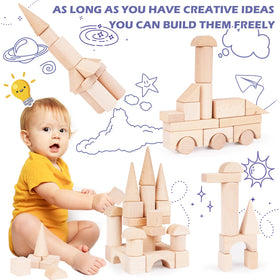 GHOOI stackable wooden blocks with smooth edges for safe, long-lasting play.