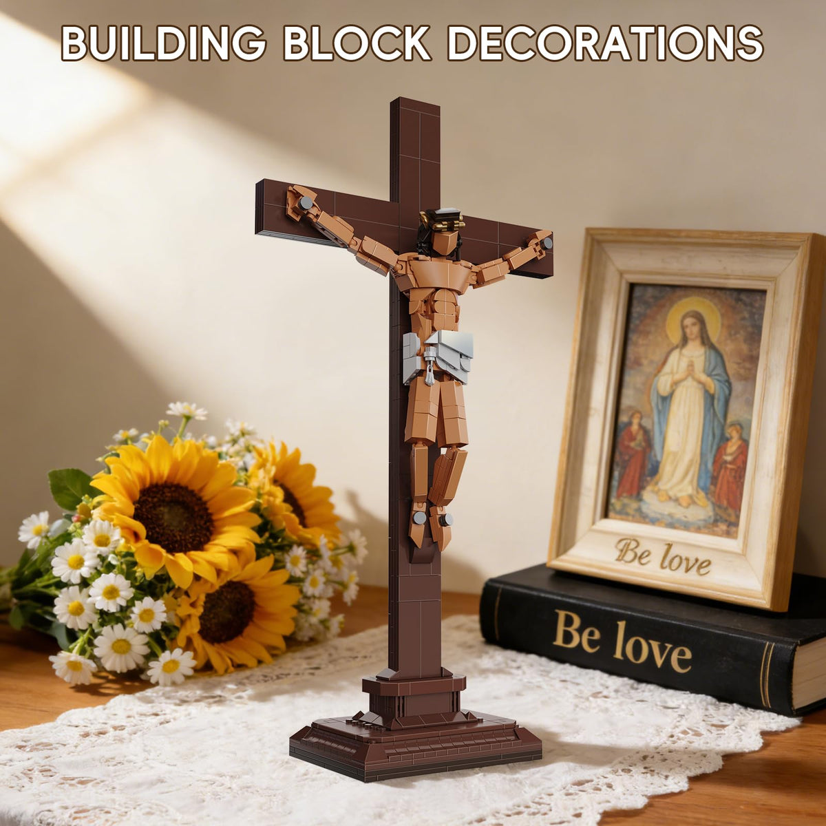 GHQYTPR home-altar-display positions the crucifix as a calm focal point.