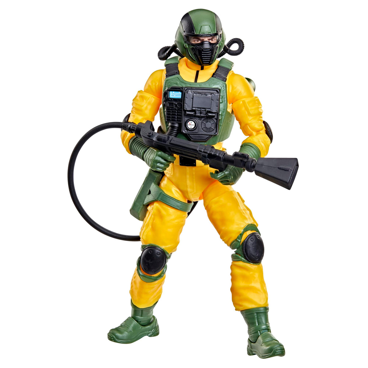 G.I. Joe Airtight helmet with air hoses on display for authentic gear detail.