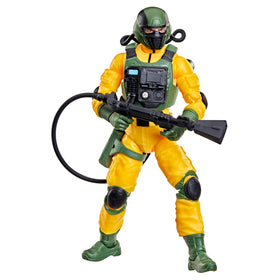 G.I. Joe Airtight helmet with air hoses on display for authentic gear detail.