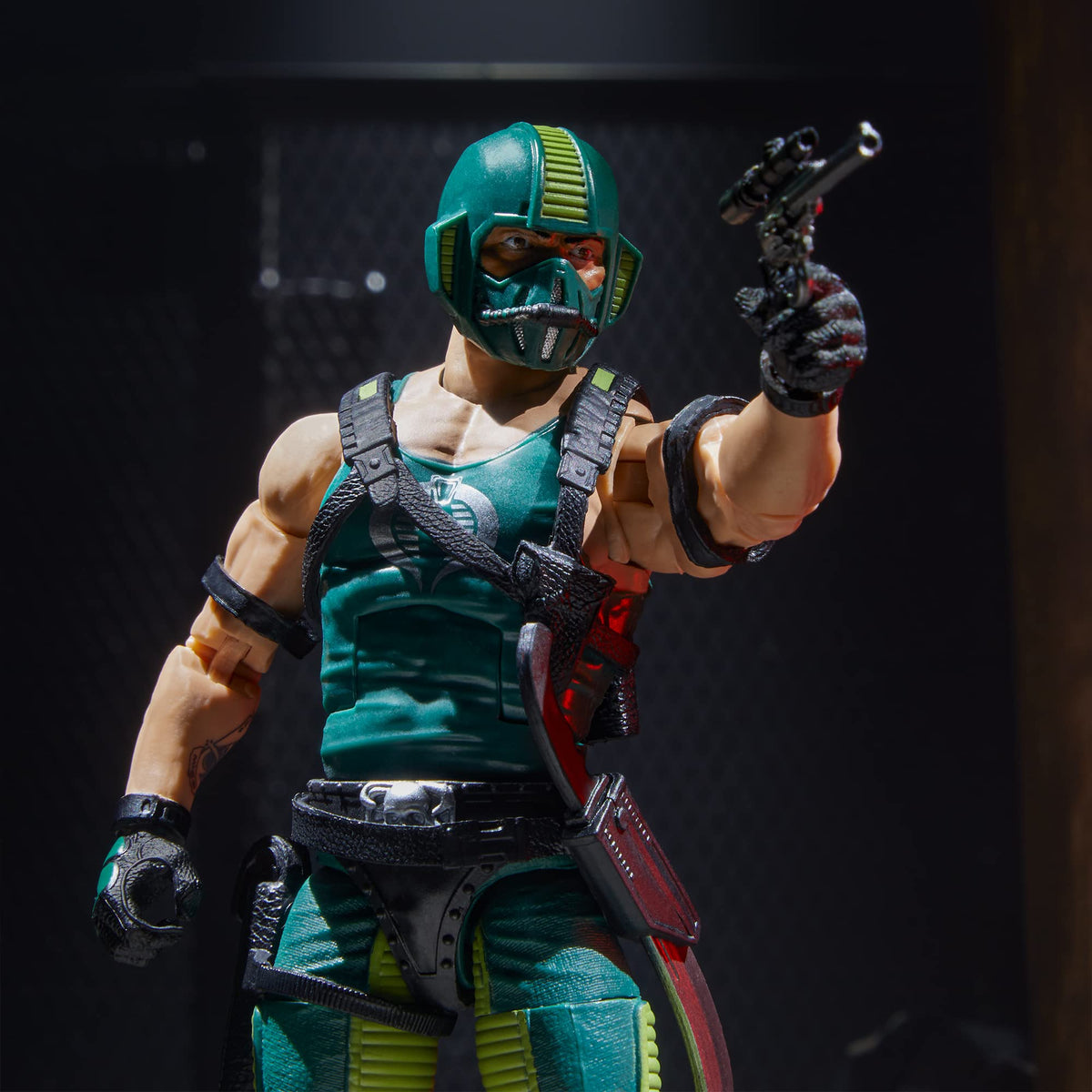 G.I. Joe Cobra Copperhead footlocker keeps accessories organized for display.