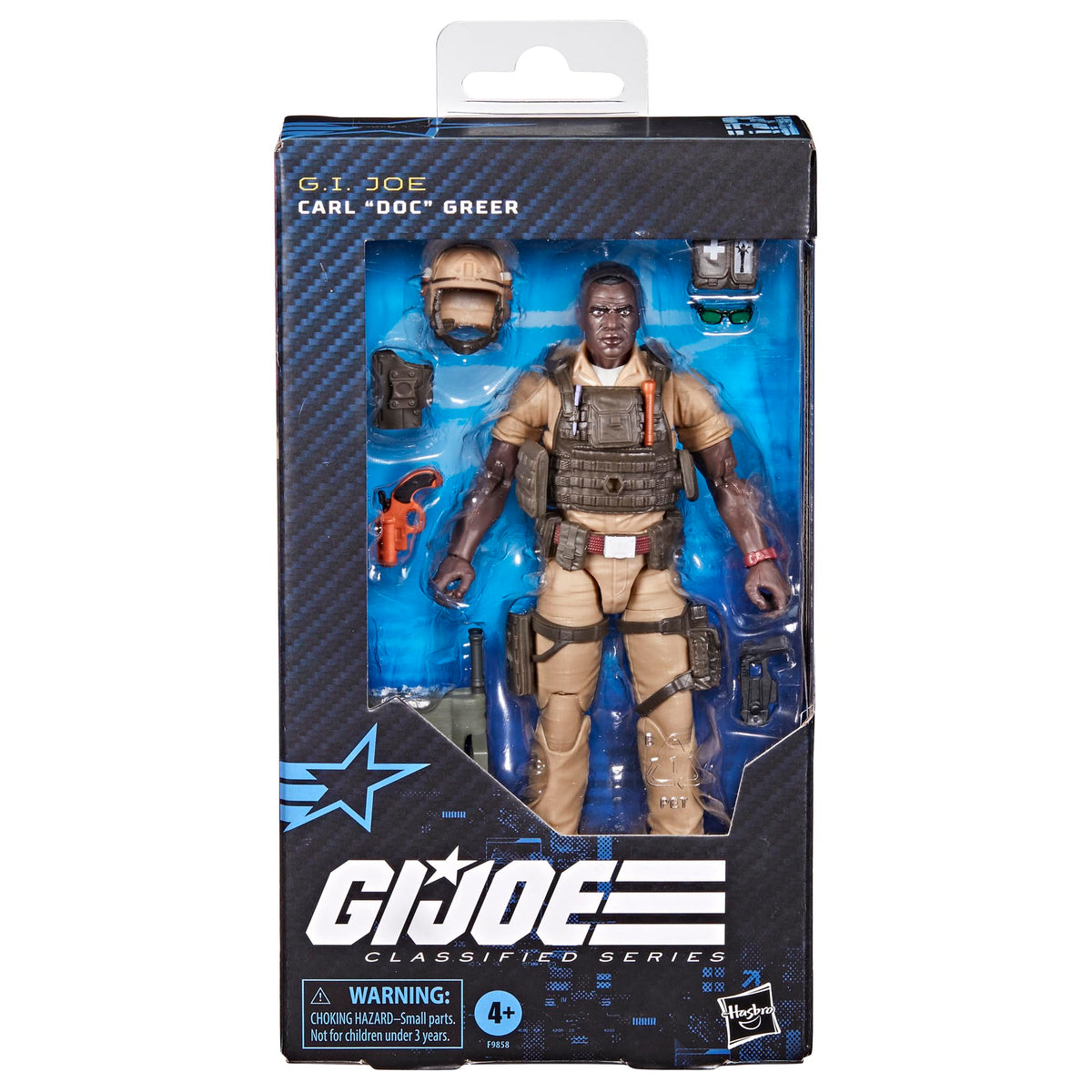 Doc Greer helmet detail adds authentic military styling for display accuracy